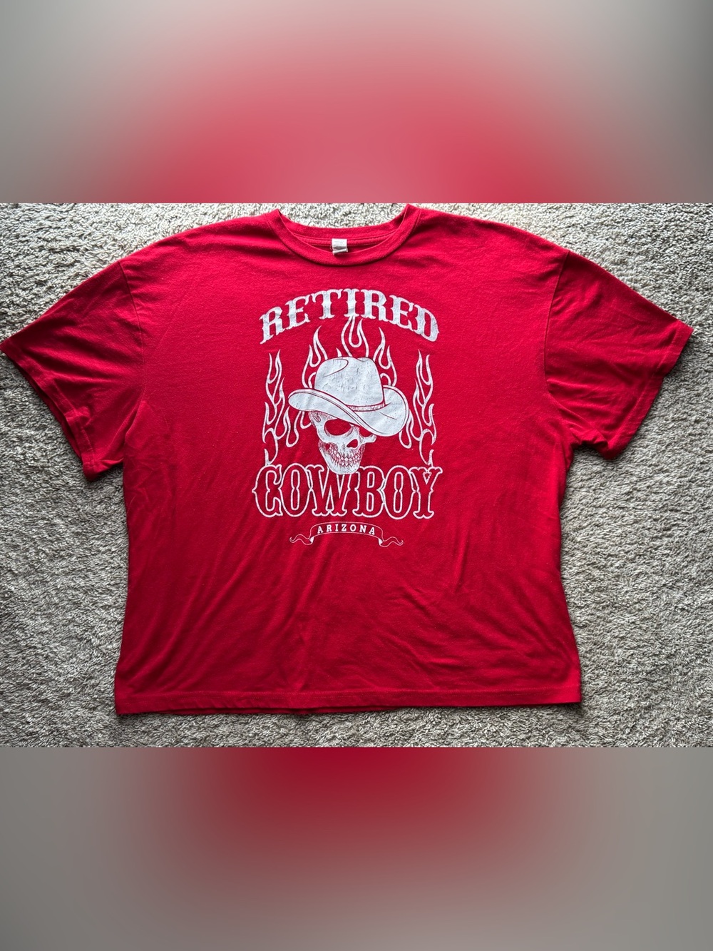 Arizona Retired Cowboy Skull Graphic T-Shirt Red Western Biker Men’s XL